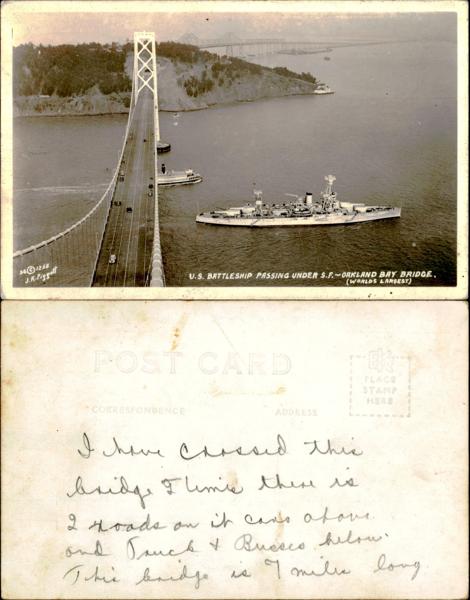 U.S. Battleship Under Oakland Bay Bridge