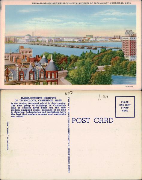 MIT - Harvard Bridge and MIT Postcard