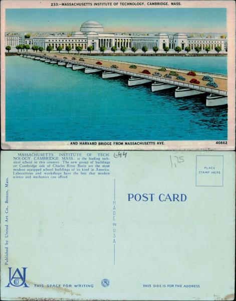 MIT - MIT and Harvard Bridge Postcard