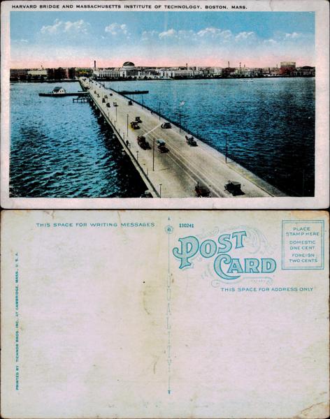 MIT - Harvard Bridge and MIT Postcard