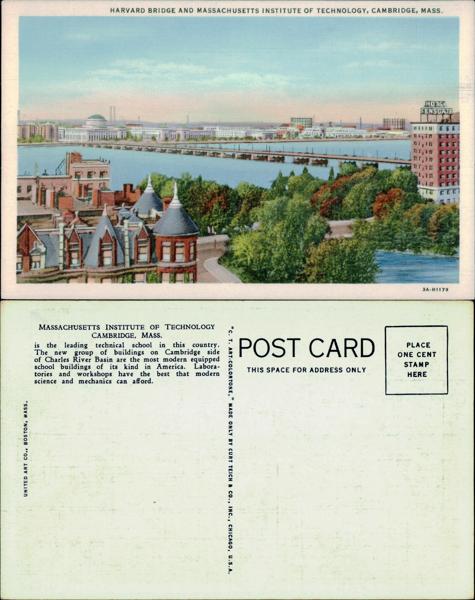MIT - Harvard Bridge and MIT Postcard