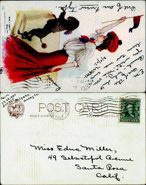 UPenn - Vintage Postcard with Woman and Poodle