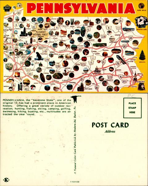 Pennsylvania Map Postcard